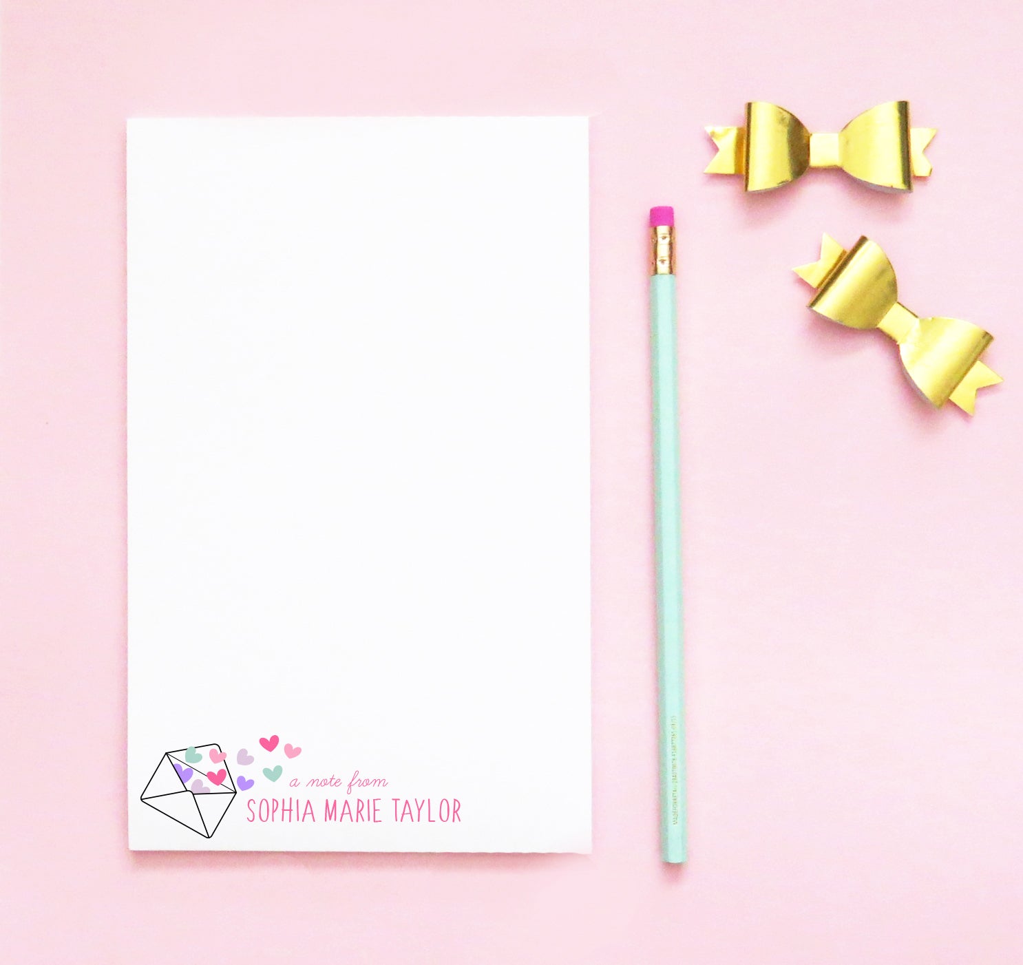 NP146 envelope and hearts personalized notepad for girls a note from stationery