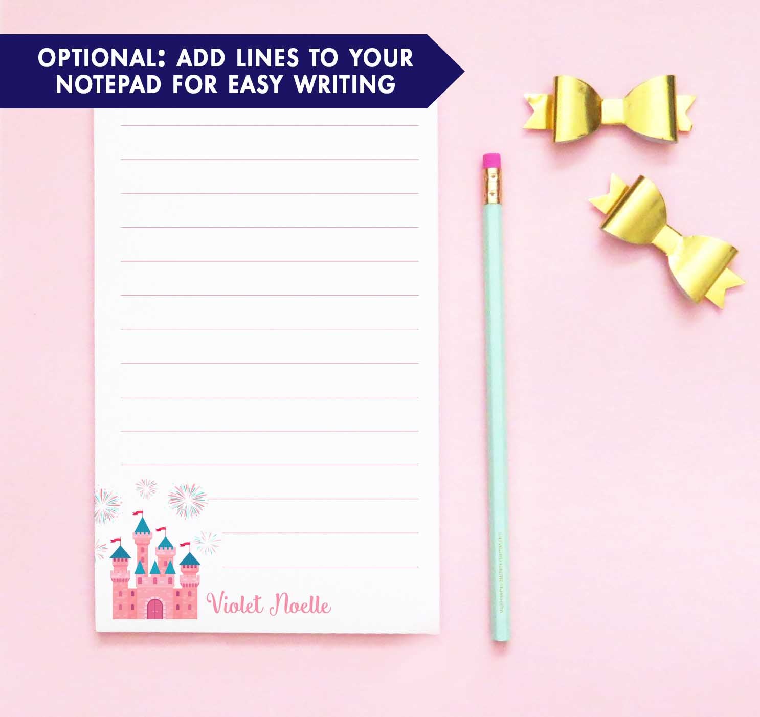 NP150 princess castle note pads personalized for girls fairytale writing paper