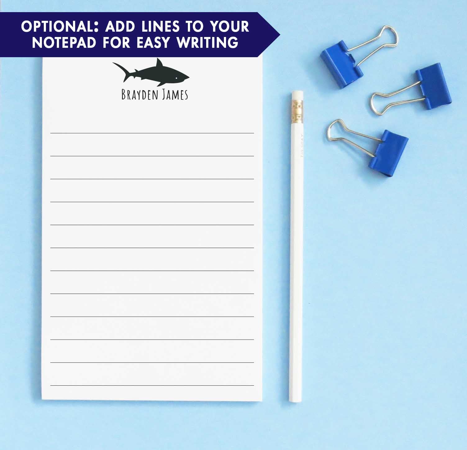 NP152 personalized shark silhouetter kids note pads set sea animal sharks