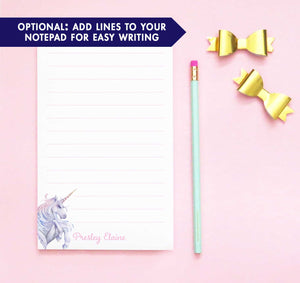 NP155 personalized watercolor unicorn notepads for kids unicorns personal stationery lined