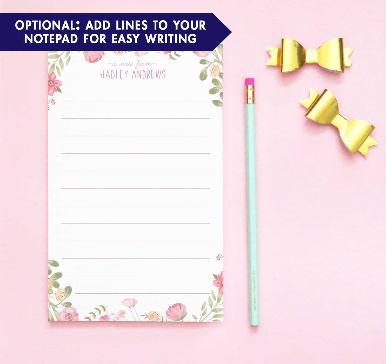 NP157 personalized watercolor floral kids notepads set florals flowers stationary