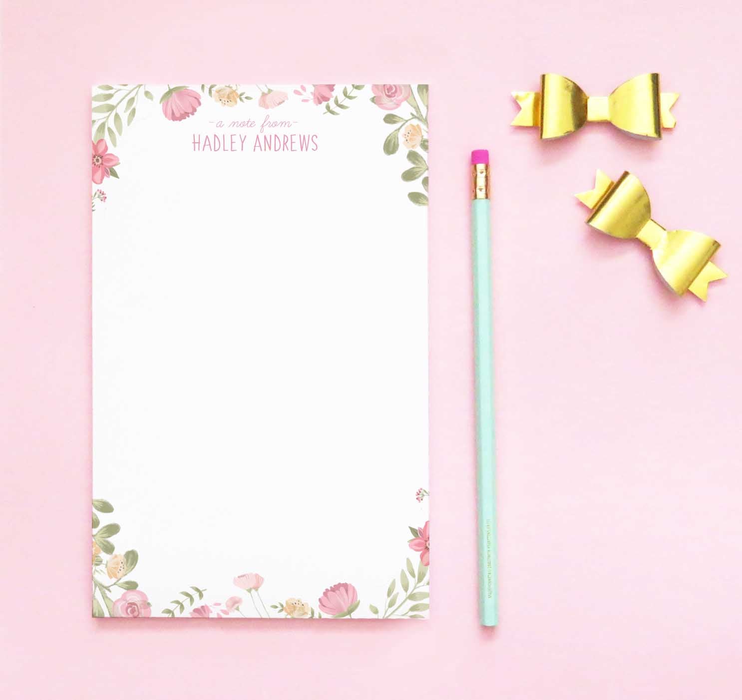 NP157 personalized watercolor floral kids notepads set florals flowers stationary