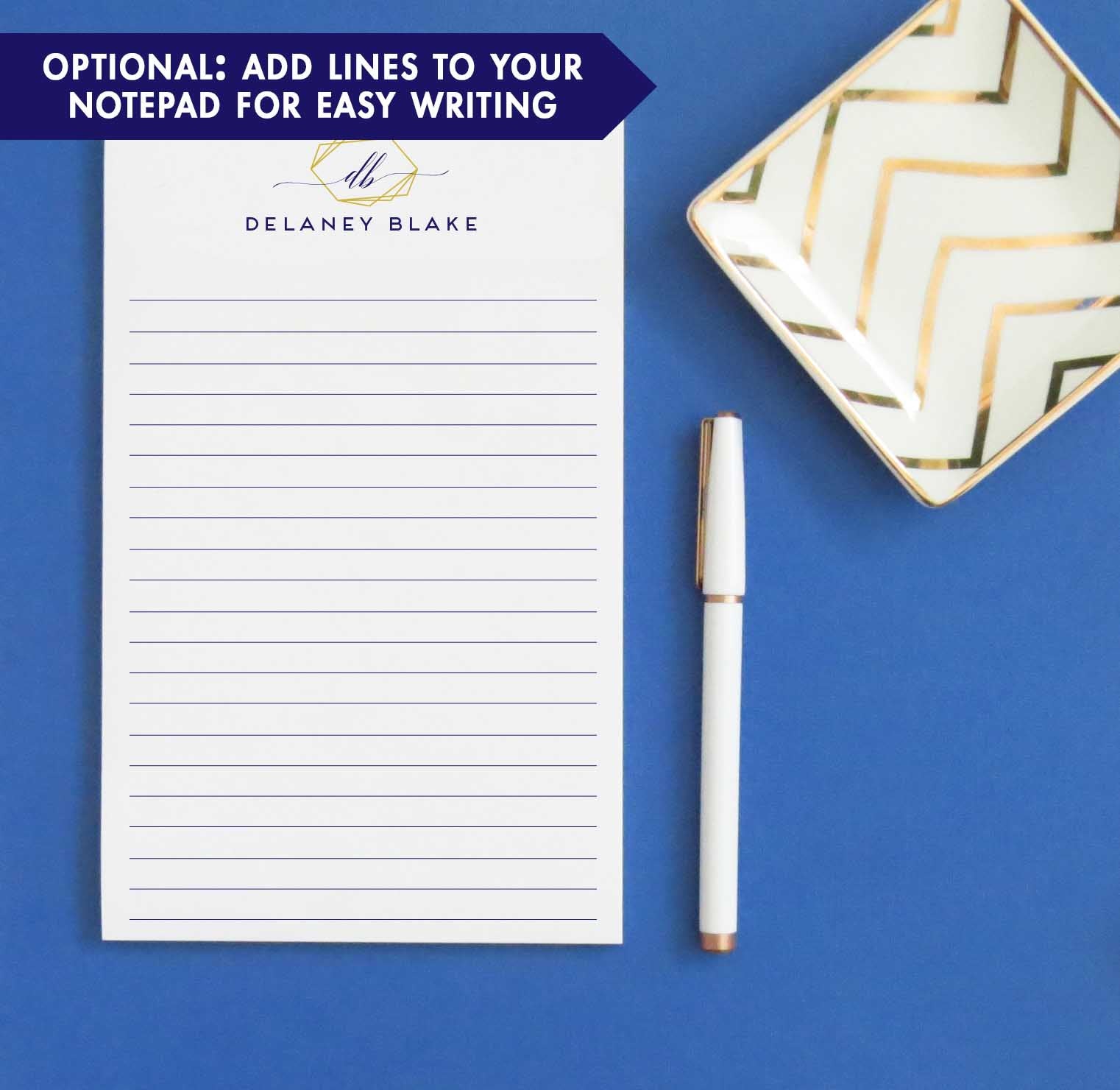 NP160 2 initial monogram notepads with gold geometric frame simple letter writing