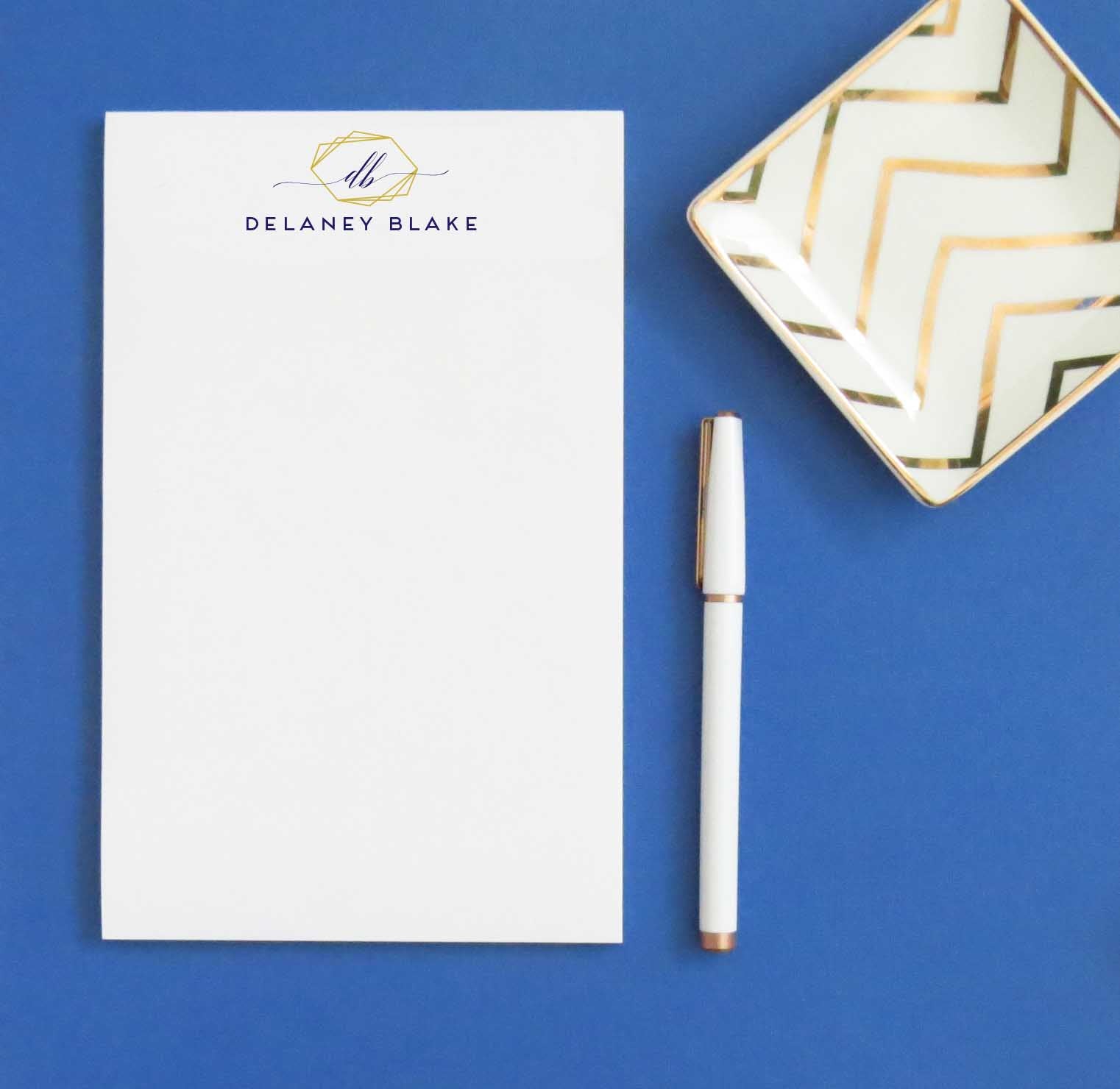 NP160 2 initial monogram notepads with gold geometric frame simple letter writing