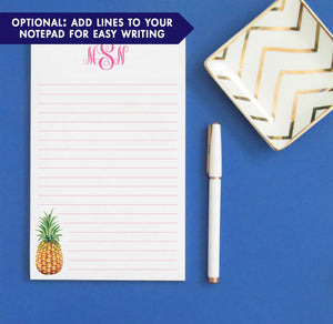 NP161 personalized pineapple 3 letter monogram notepad set fruit stationery paper lined