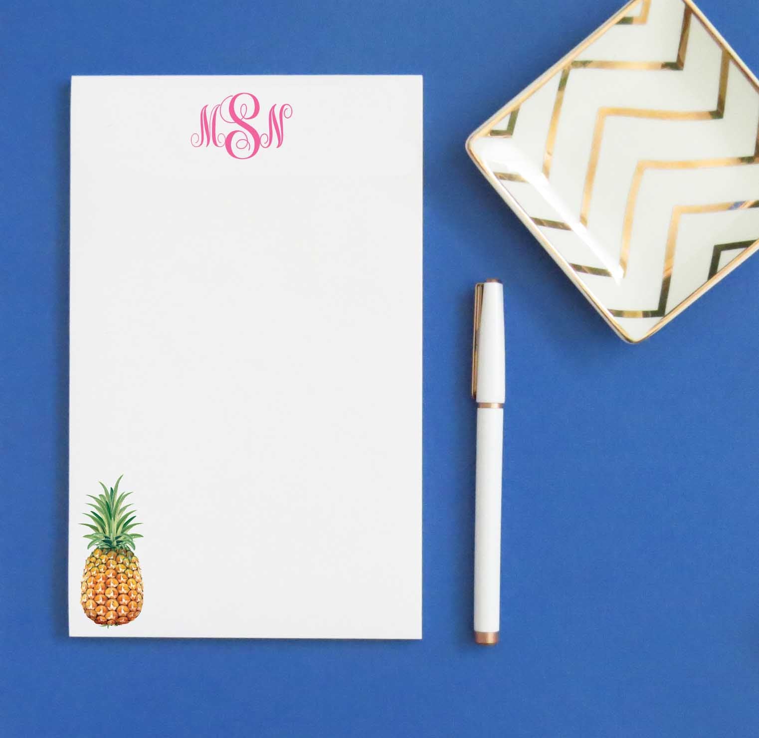 NP161 personalized pineapple 3 letter monogram notepad set fruit stationery paper