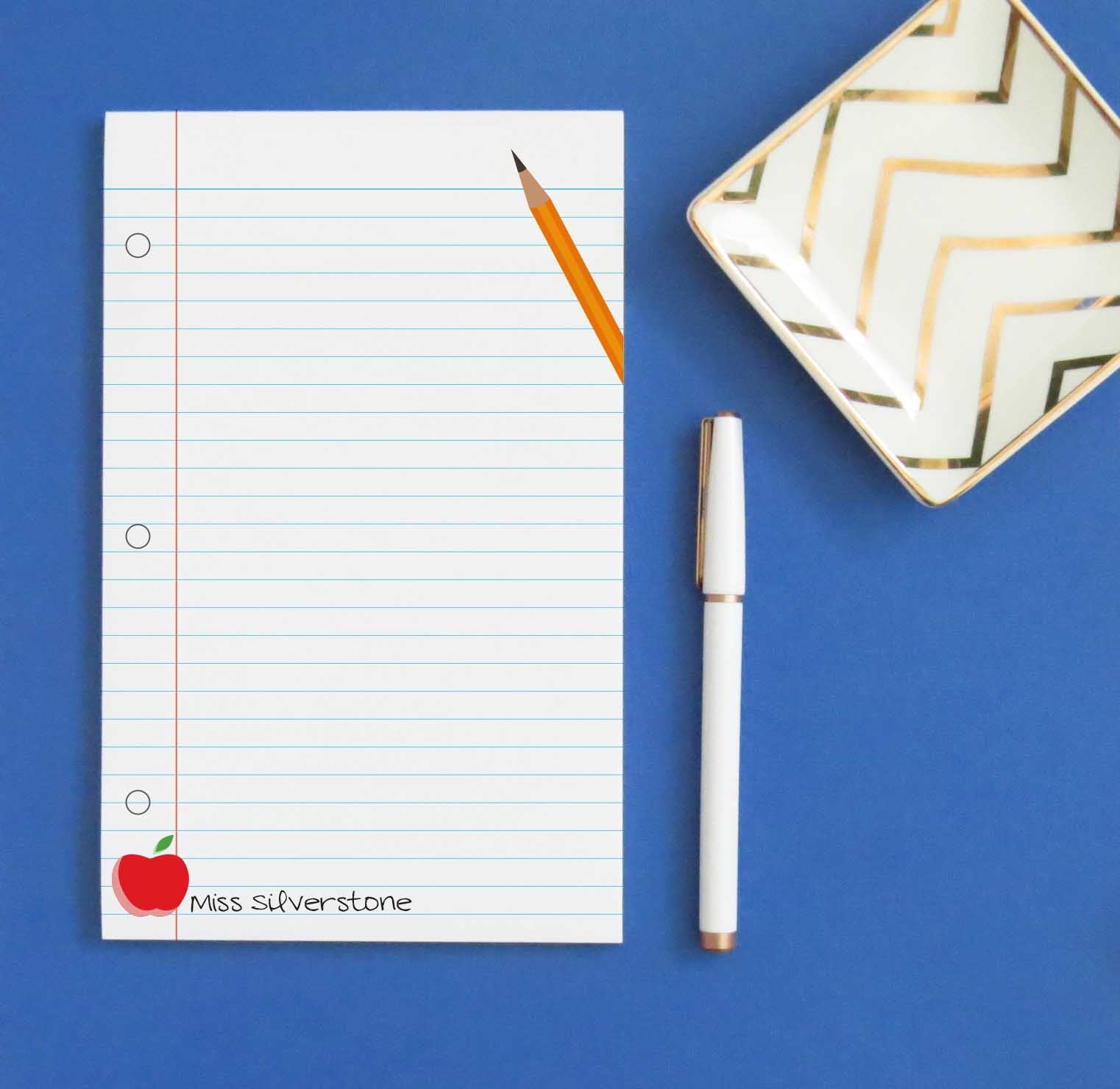 NP164 teacher apple pencil college ruled paper school principal educator personalized