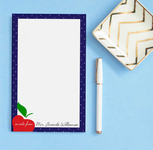 NP165 apple personalized notepad for teachers with polka dot border principal educator stationery