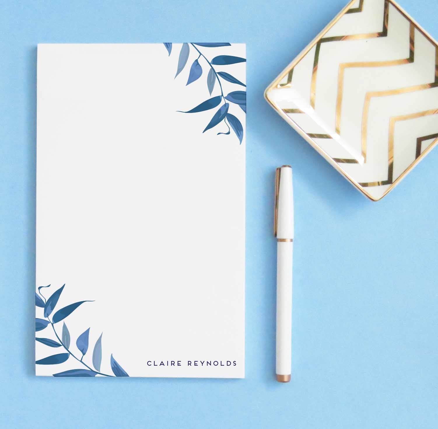 NP166 elegant blue greenery notepad personalized for adults branches stationary