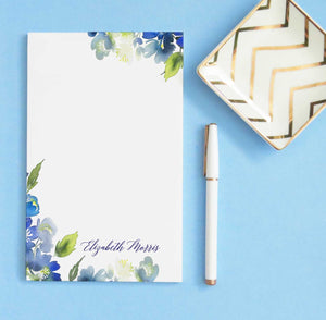NP167 blue floral greenery personalized stationary notepad set elegant script paper
