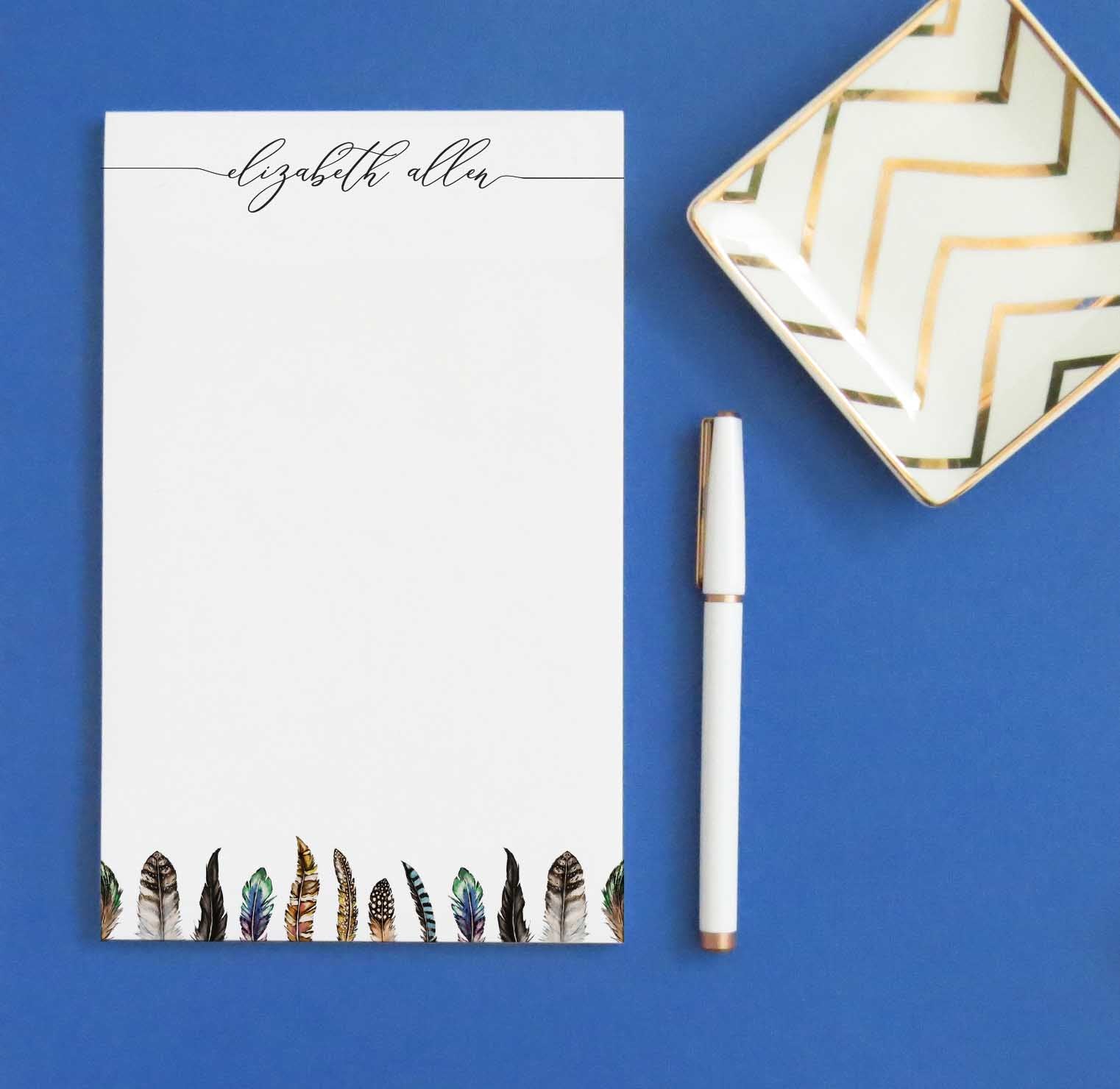 NP168 elegant feather notepad personalized for women feathers script stationery