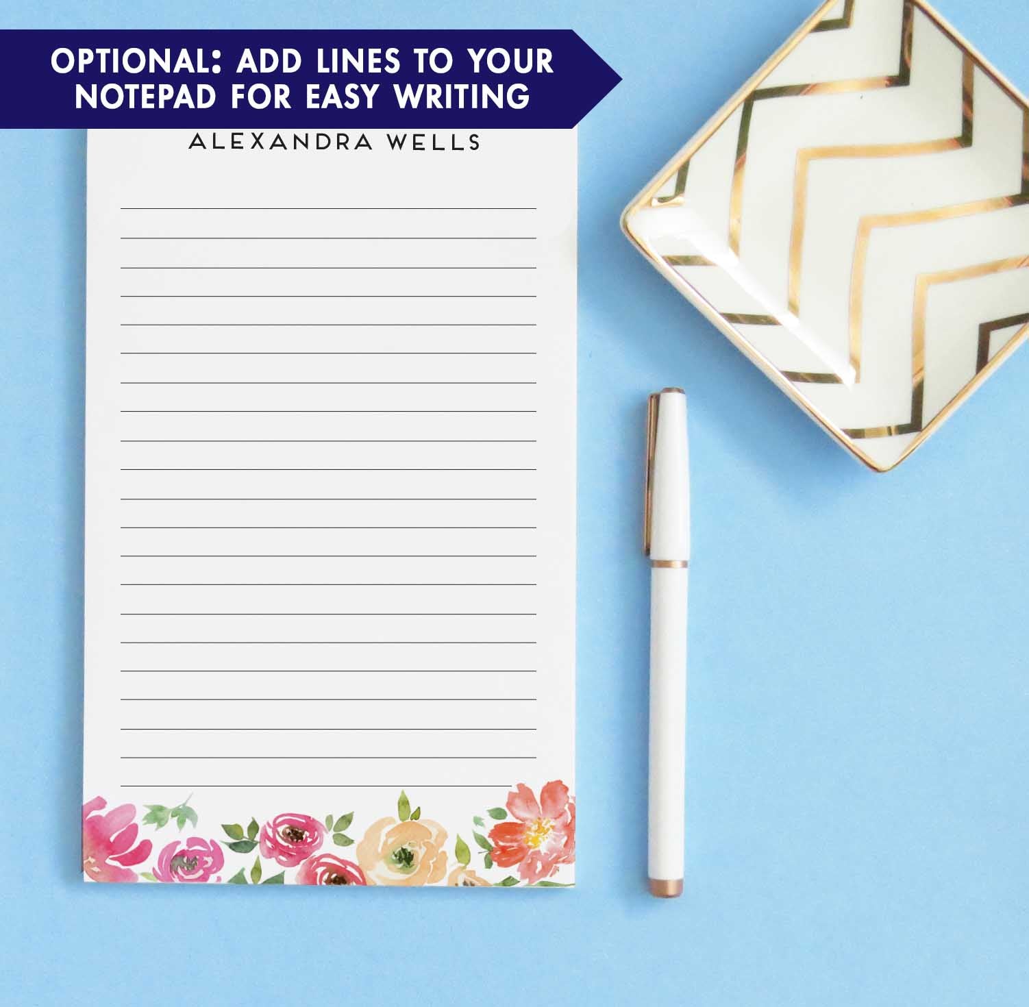 NP169 pink floral personalized stationary notepads florals flowers