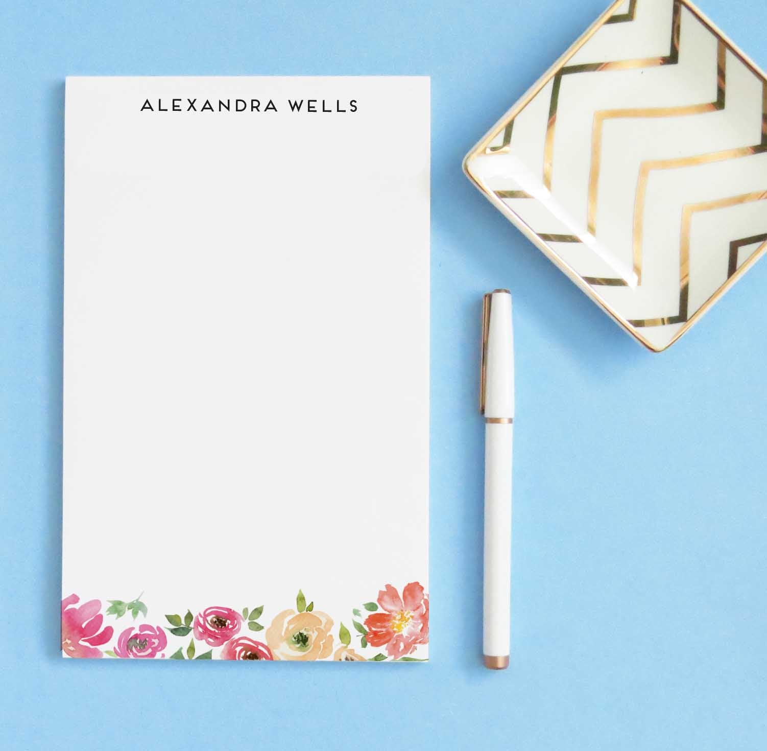 NP169 pink floral personalized stationary notepads florals flowers