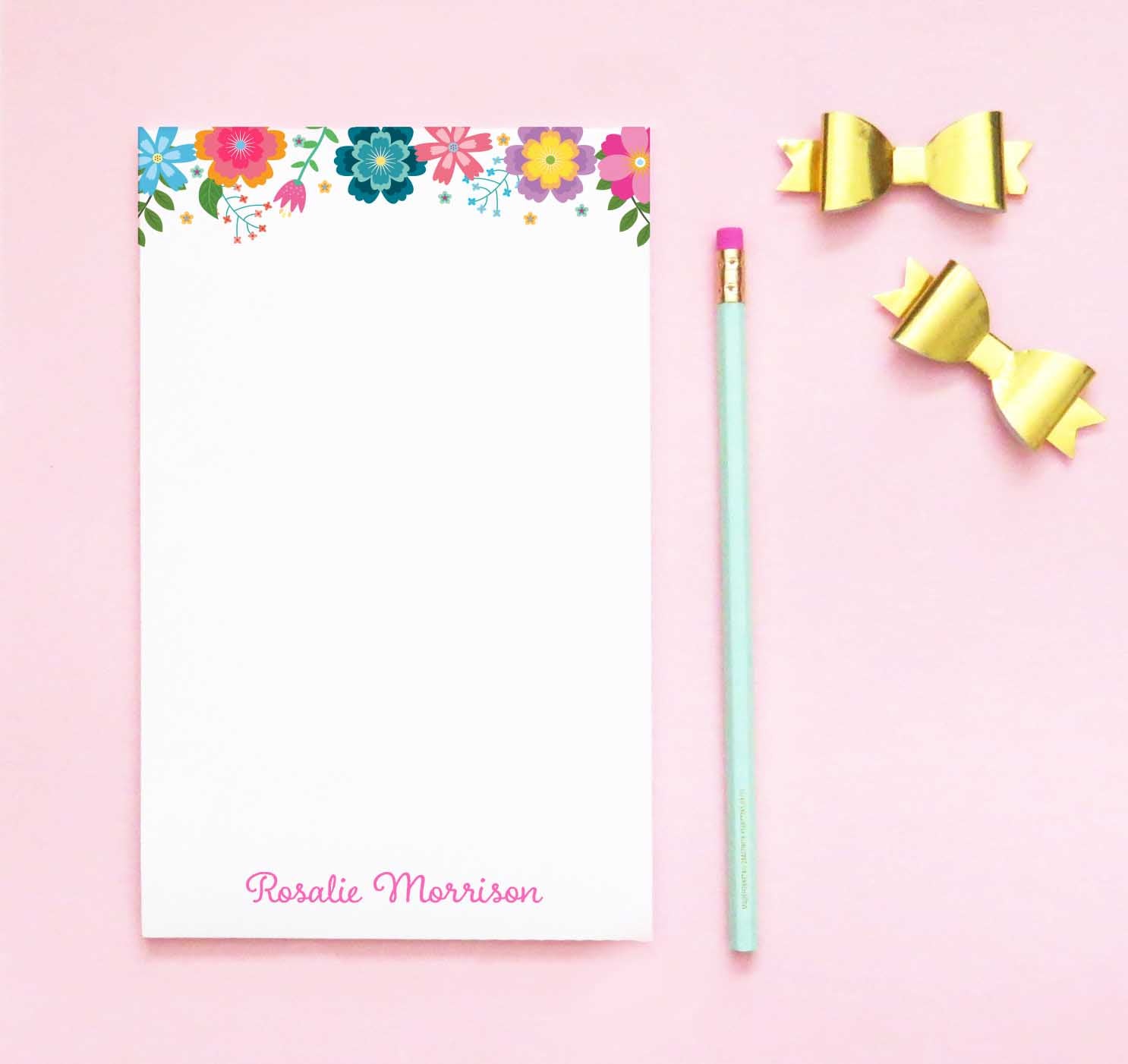 Notepad Rosa Colorful Floral Personalized Notepad Sets - Modern Pink Paper