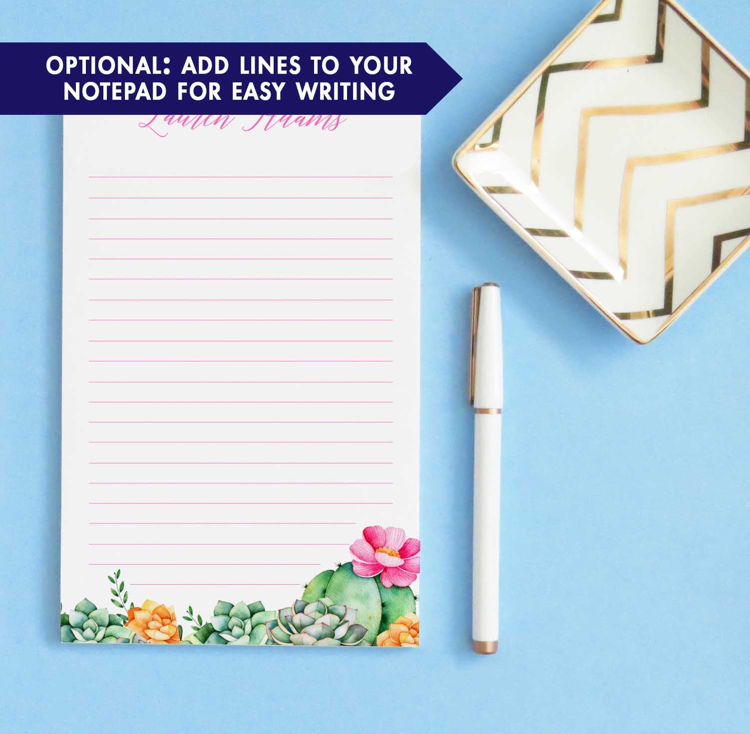 NP174 floral cactus personalized note paper succulents succulent stationery