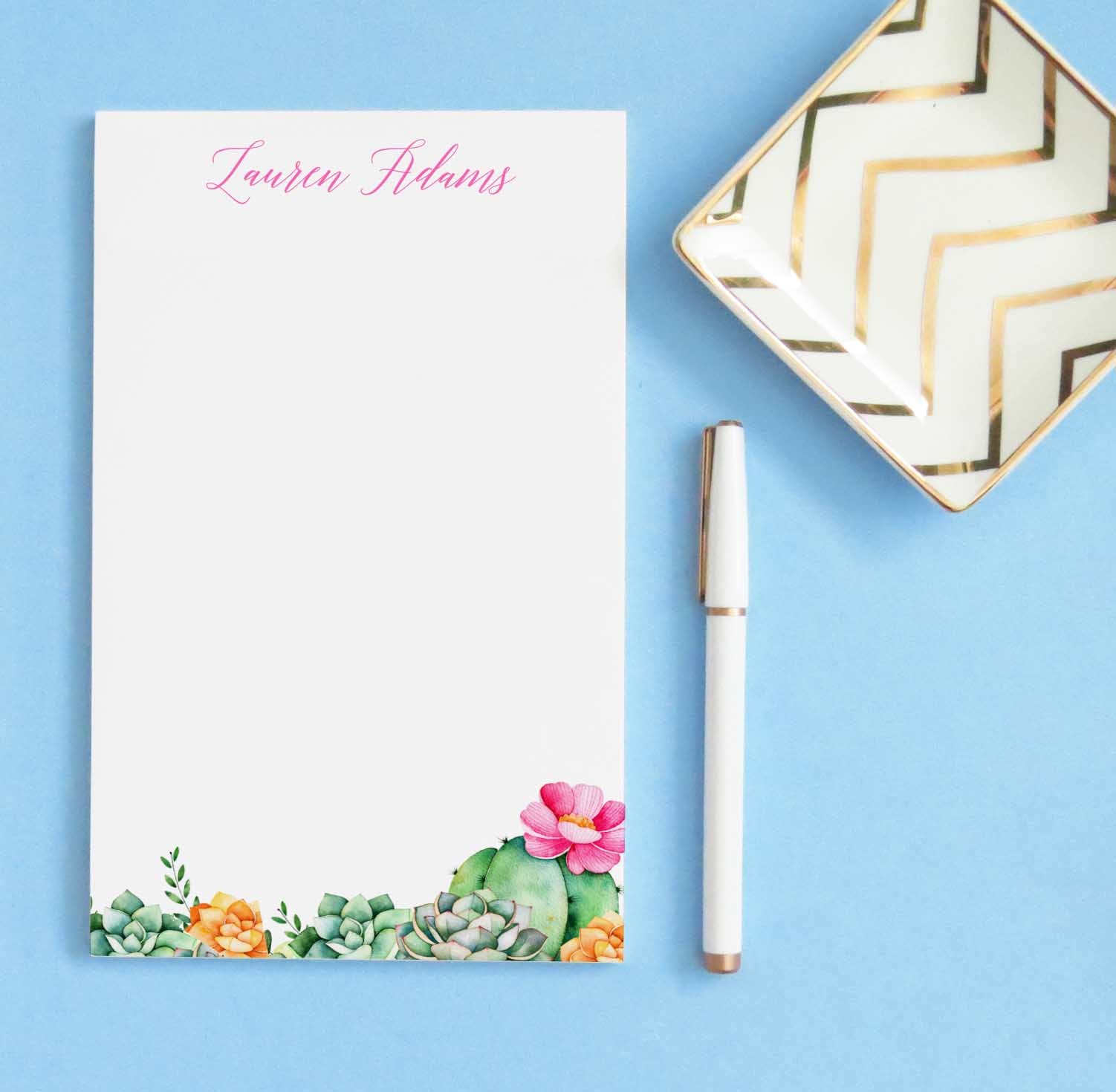 NP174 floral cactus personalized note paper succulents succulent stationery