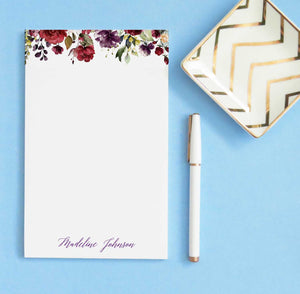 NP176 burgundy floral personalized stationery paper fall florals maroon paper