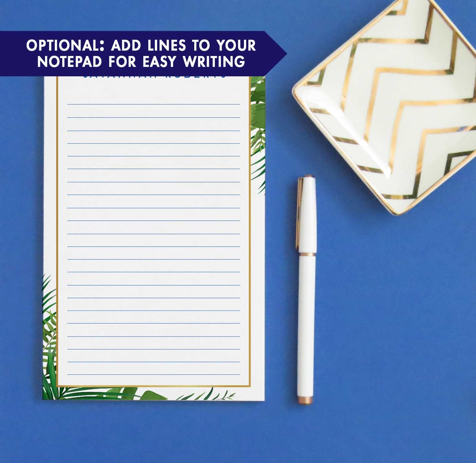 NP179 palm tree border personalized writing paper green block font