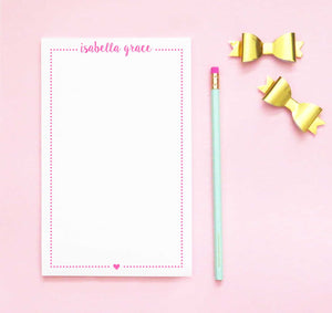 NP193 cute heart personalized note pads with polka dot frame girls kids paper