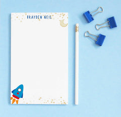 NP194 rocketship personalized note pads for kids stars gold stationery