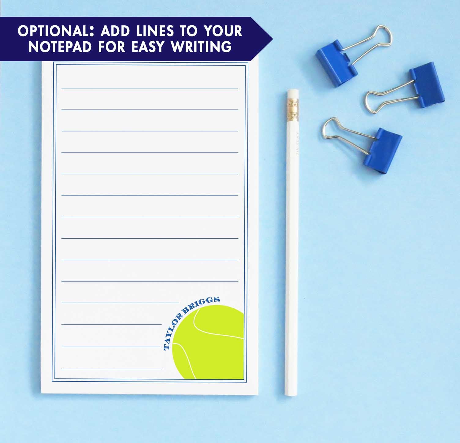 NP196 tennis personalized stationary notepad sport sports border