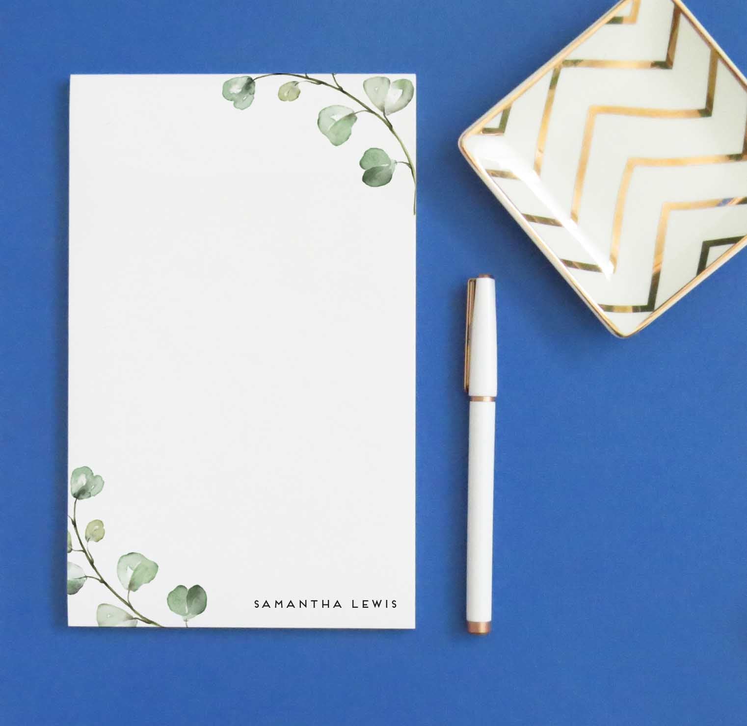 NP201 simple greenery personalized notepad sets green eucalyptus