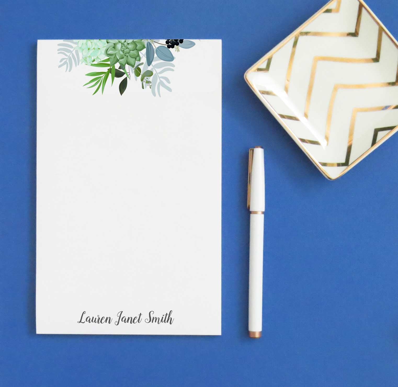 succulent notepad Greenery Succulent Personalized Notepad Sets