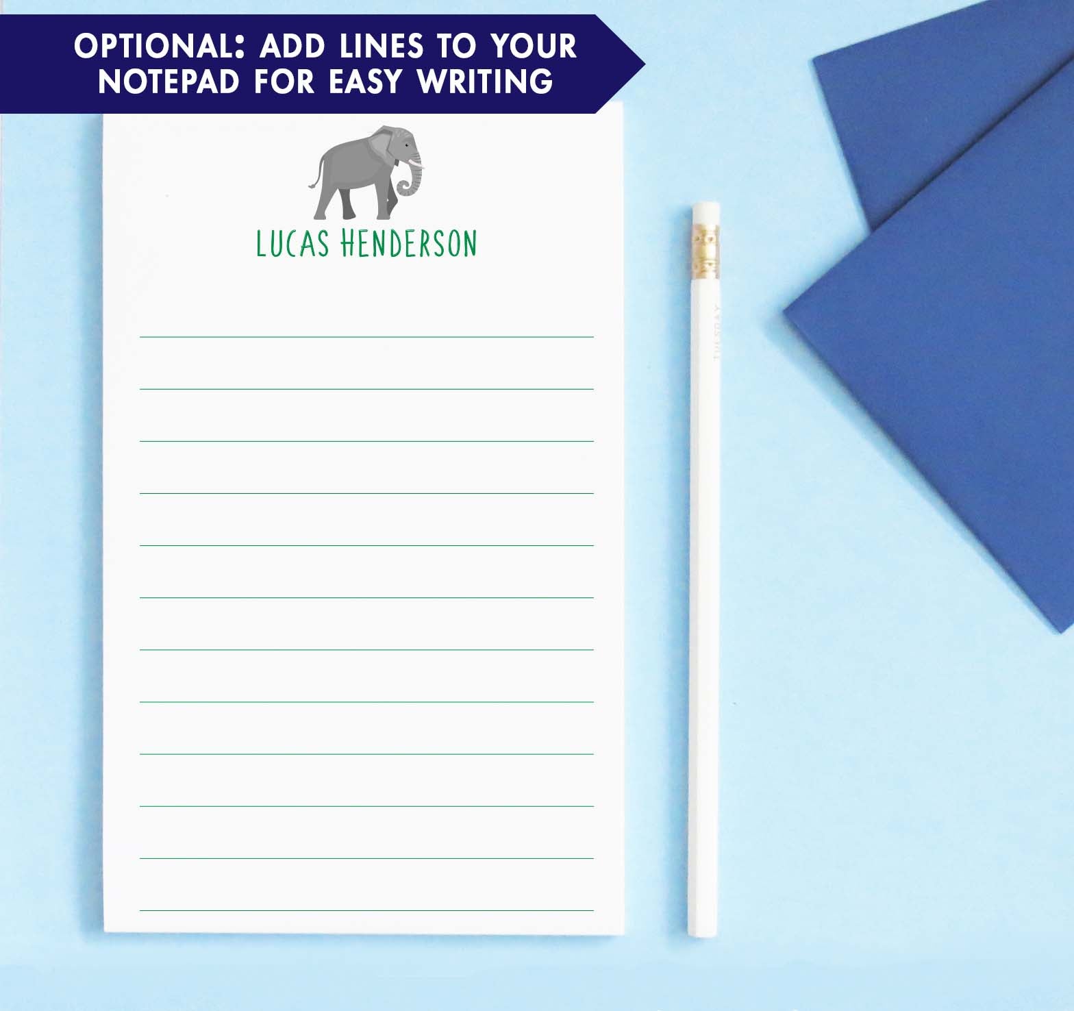 NP208 elephant personalized notepads for boys and girls zoo animal