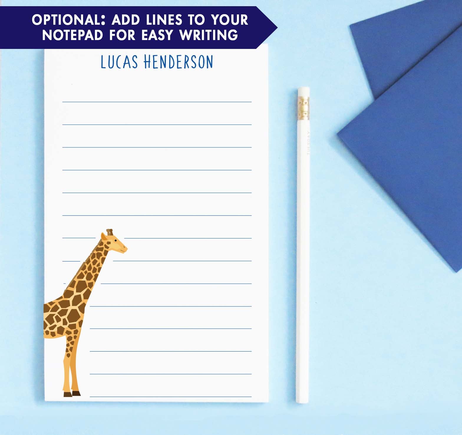 NP209 cute giraffe notepad personalized for kids zoo animal classic