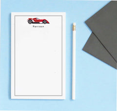 NP210 personalized red race car notepad with classic border vehicle sports car