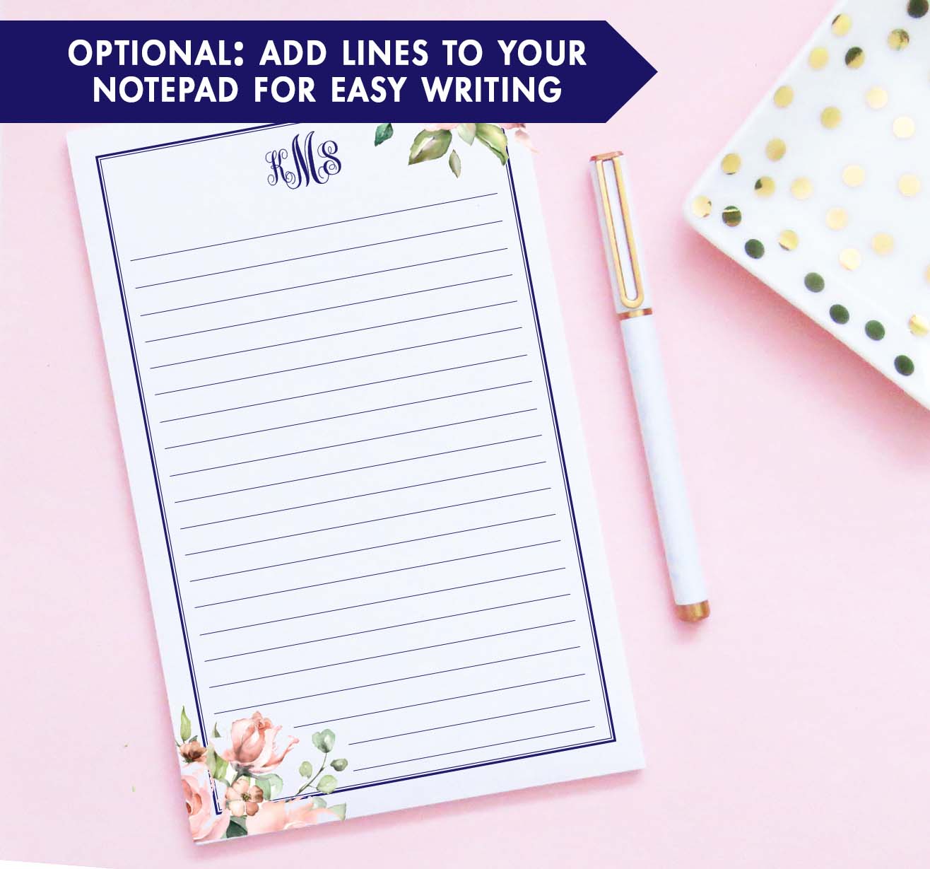 NP220 elegant floral corners script monogram personalized notepad classic 3 letters women