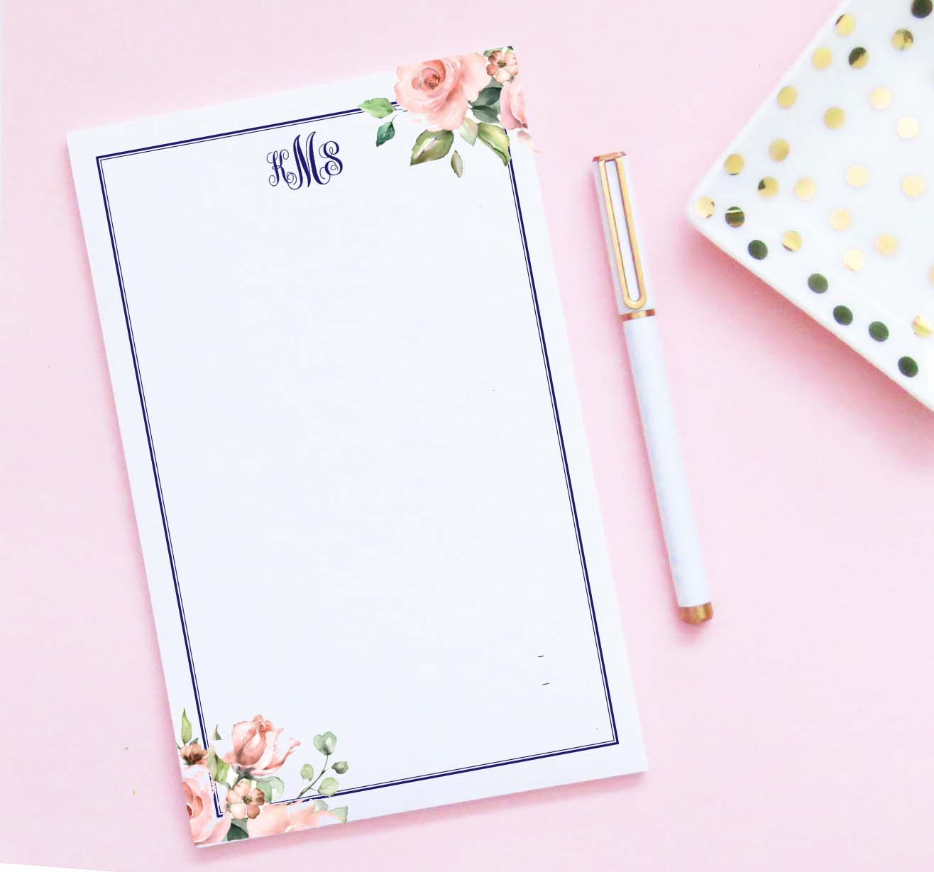 NP220 elegant floral corners script monogram personalized notepad classic 3 letters women