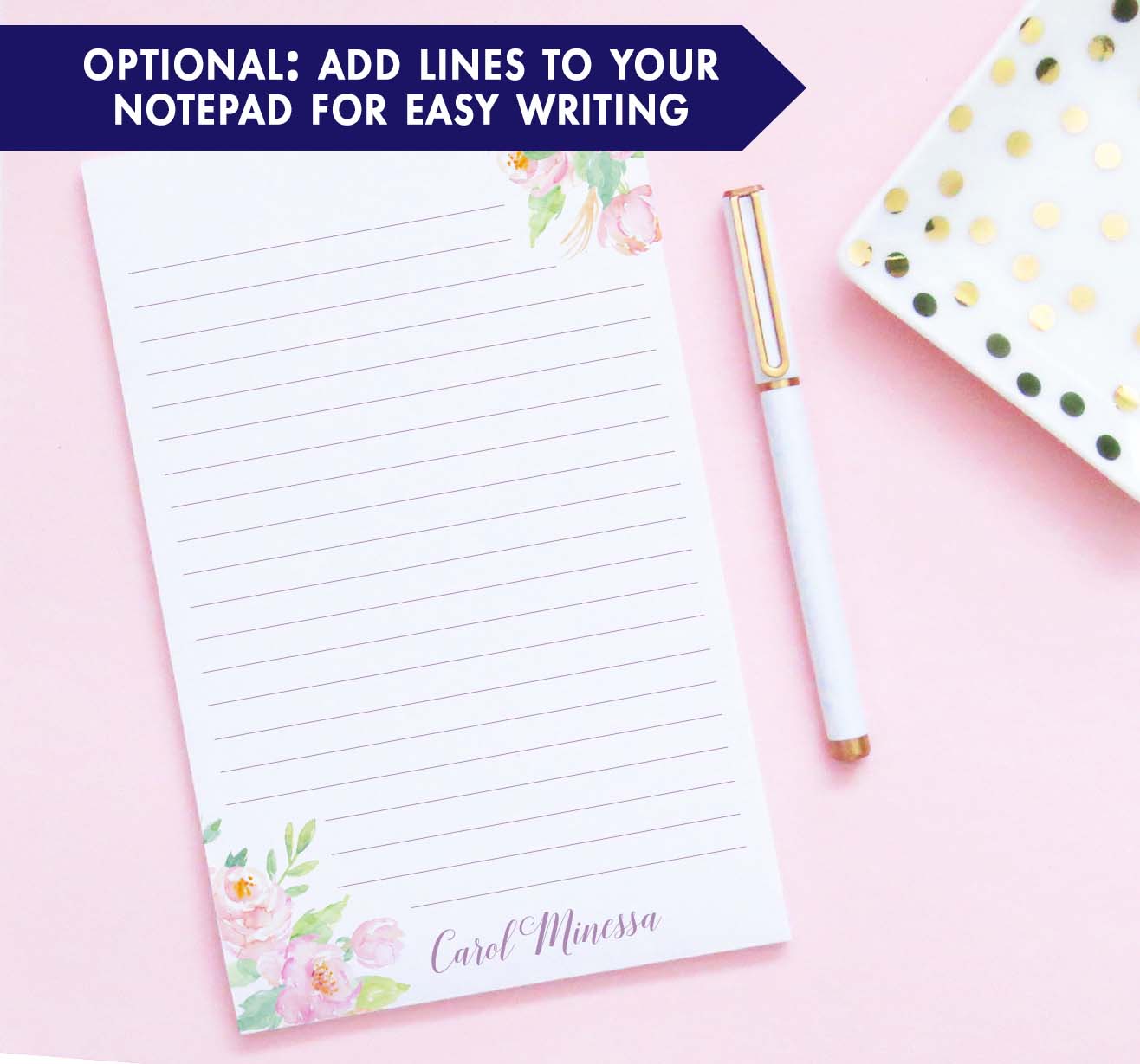 NP225 elegant watercolor floral corners personalized notepads for women water color modern