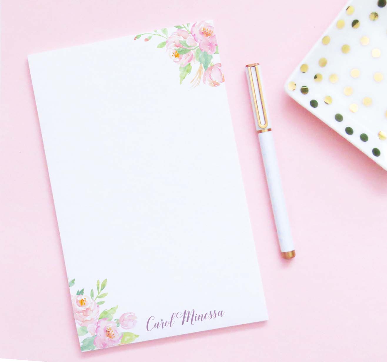 NP225 elegant watercolor floral corners personalized notepads for women water color modern