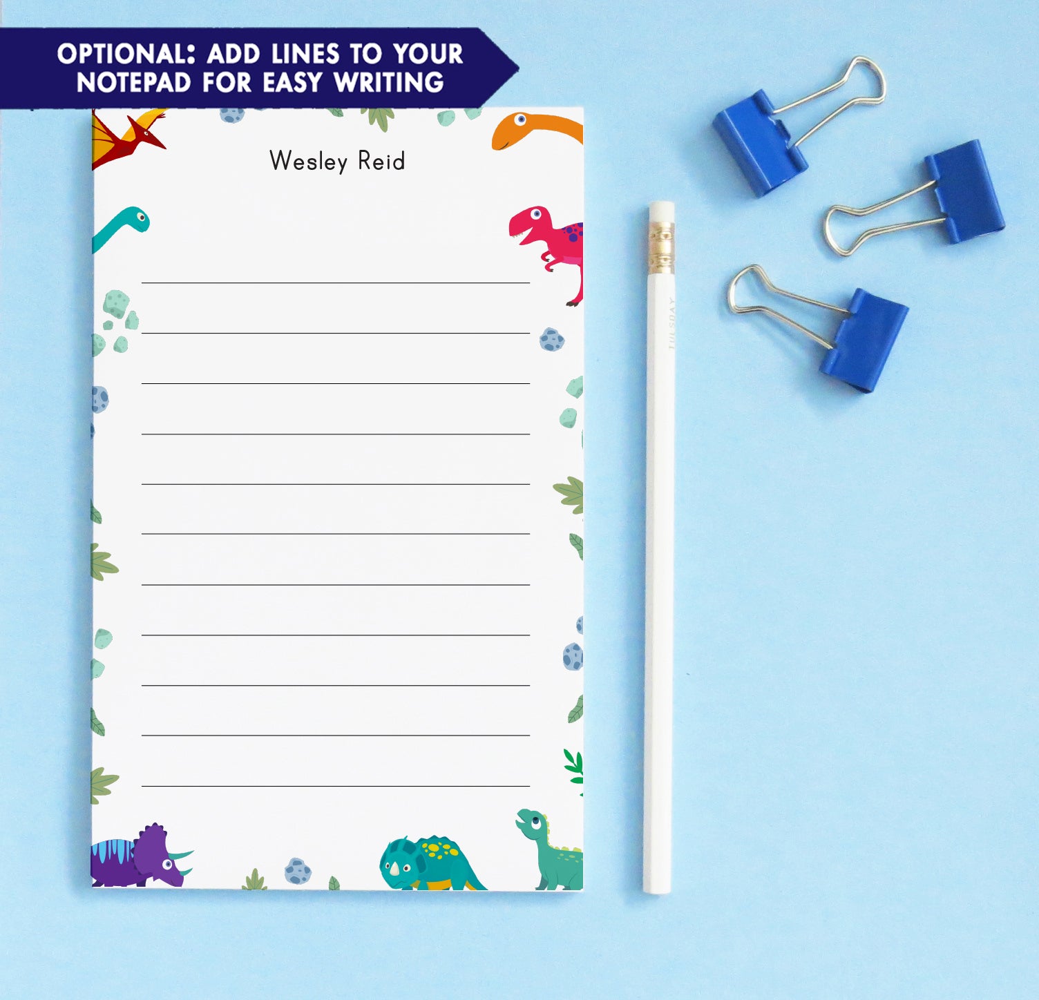 NP304 Personalized Dinosaur Notepad for Kids note pad paper custom dino