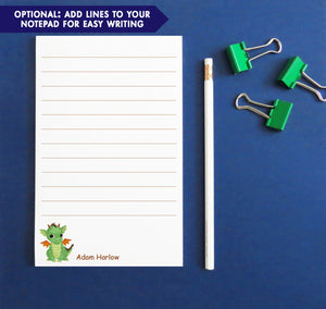 NP306 Personalized Notepad with Green Baby Dragon note pad paper letter writing lined