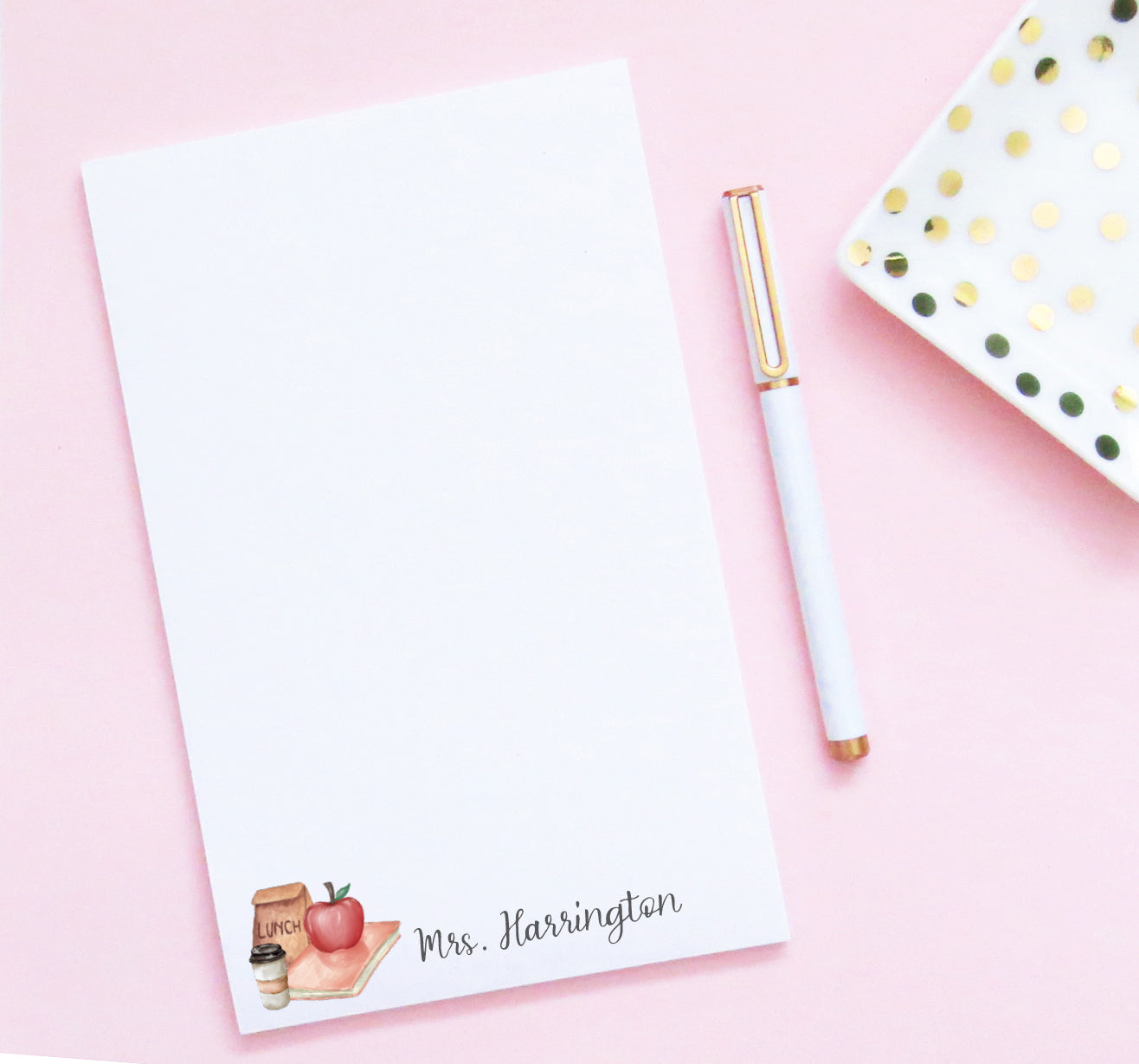 NP312 Personalized Watercolor Teacher Notepad note pad writing letter paper apple book coffee lunch