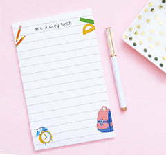 NP314 Personalized Teacher Notepad with Name and Lines backpack pencils rulers clock stationery stationary paper note pad