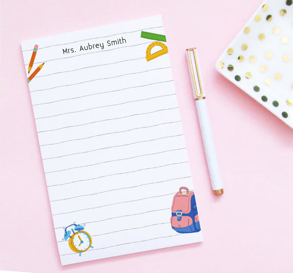 Personalized Teacher Notepad with Name and Lines - Modern Pink Paper