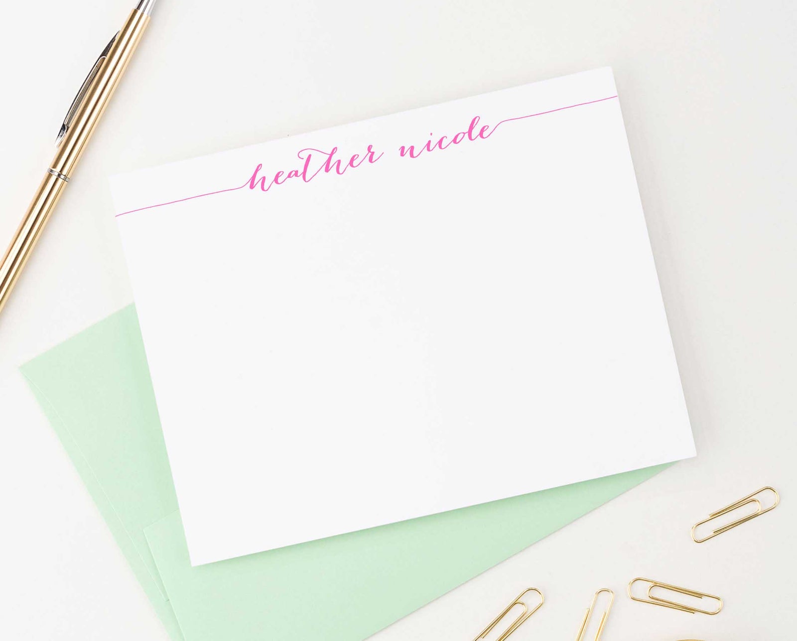 PS001 modern script personal stationery for women men simple classic elegant personalized flat notecard