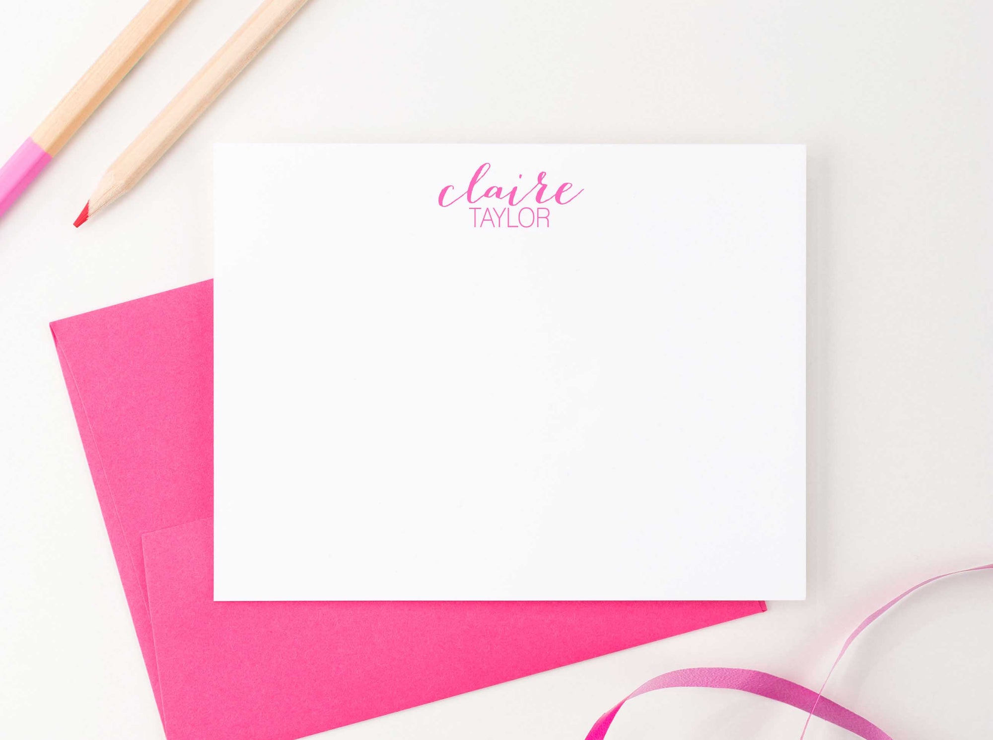 PS003 Simple personalized notecards with first and last name women men classic flat stationary