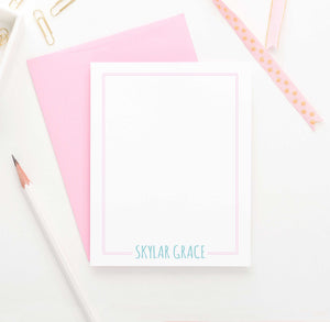 PS011 Name and Border personalized flat note cards for kids women stationery 1