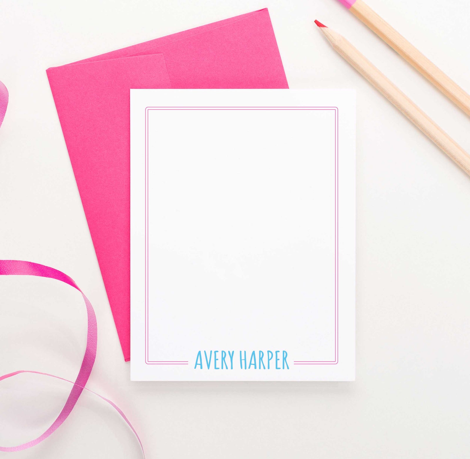 PS011 Name and Border personalized flat note cards for kids women stationery