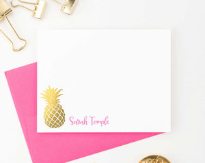 PS017 pineapple customized stationery note cards with script font fruit gold