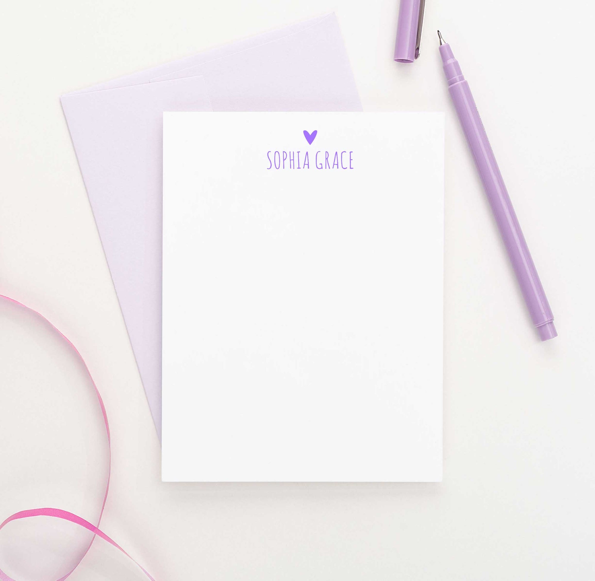 PS020 heart and name customized stationery note cards for girls personalized classic simple 2