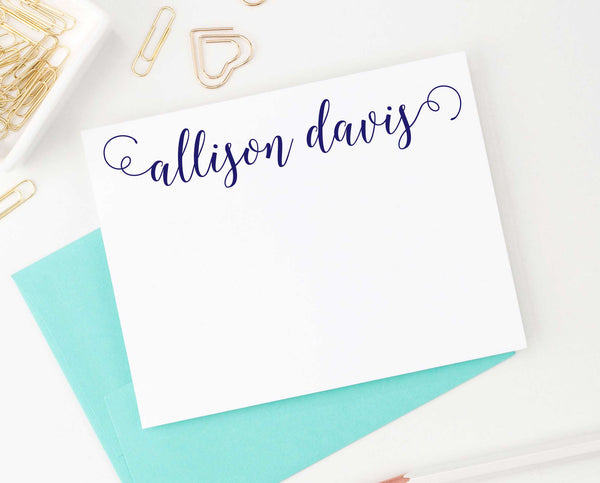 Classic Script Personalized Flat Note Cards For Women - Modern Pink Paper