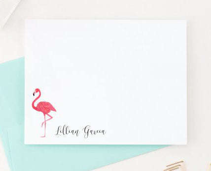 PS042 flamingo personalized stationary with script name simple pink bird tropical