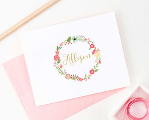 PS053 folded floral wreath personalized stationery note cards women girls florals 1