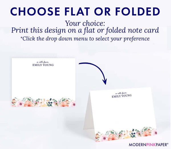 Floral A Note From Personalized Stationery Gift Set - Modern Pink Paper