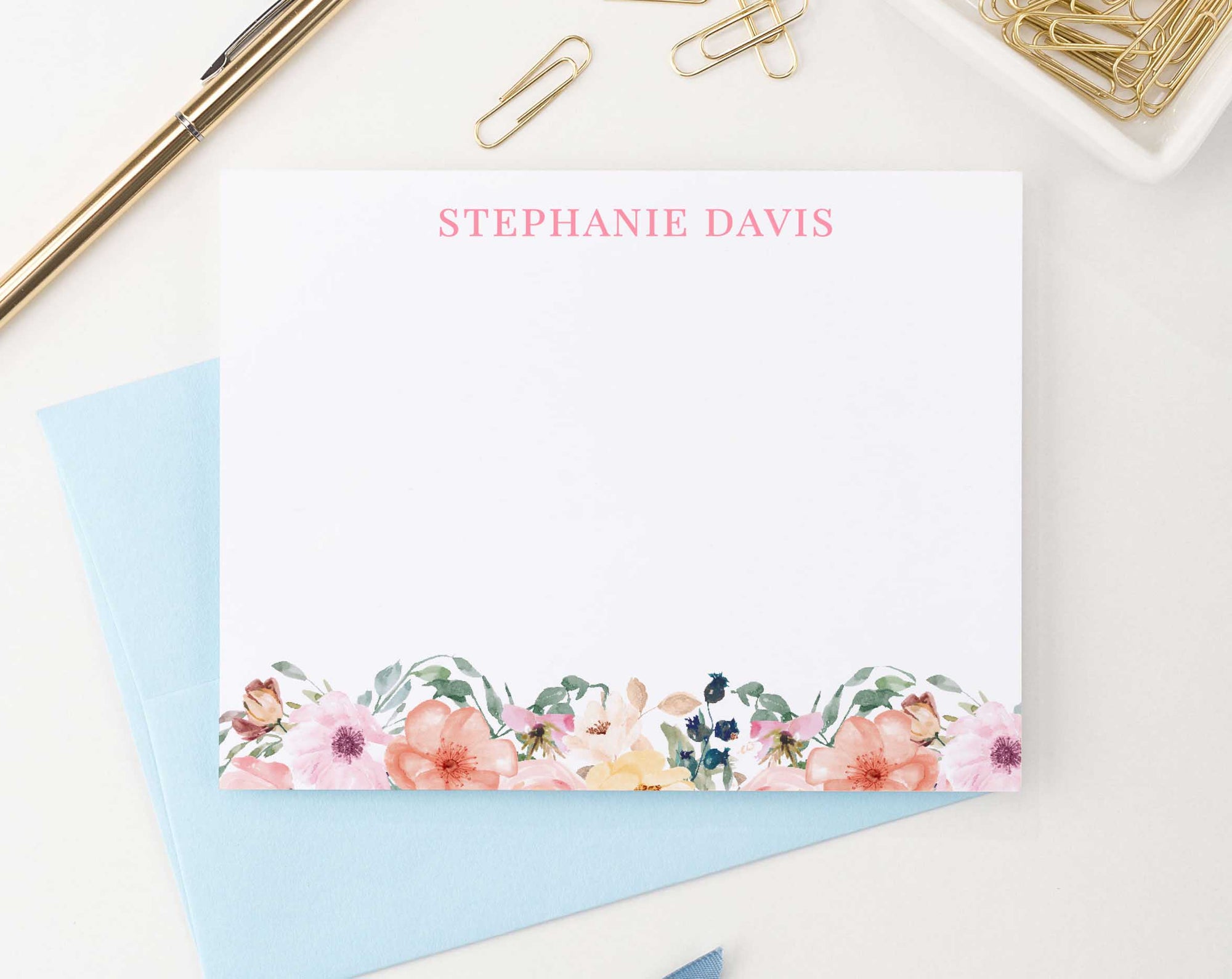 PS063 floral stationary personalized for women elegant simple name 1